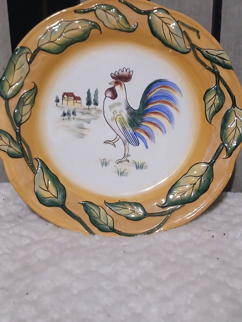 Fitz and Floyd Rooster Plate in Yellow, Green and Blue